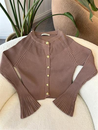 Düğme Detaylı İspanyol Kol Vizon Triko