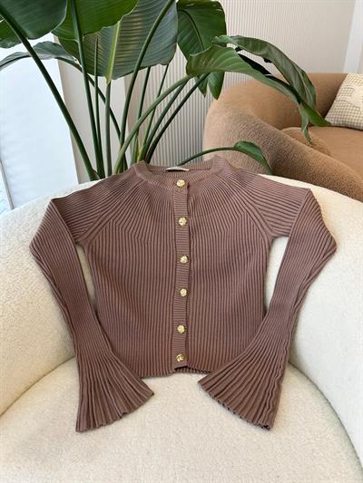 Düğme Detaylı İspanyol Kol Vizon Triko