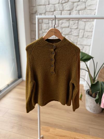 Düğmeli Olive Kazak