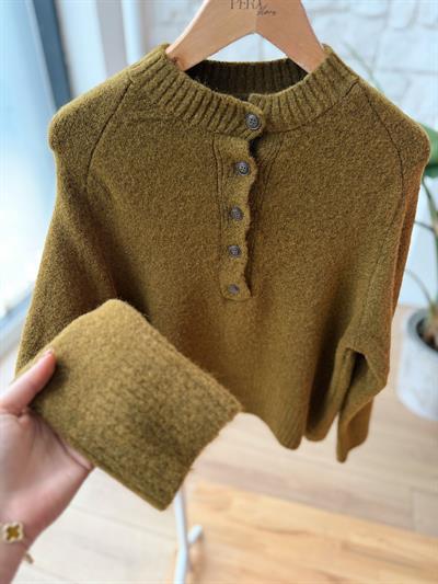 Düğmeli Olive Kazak