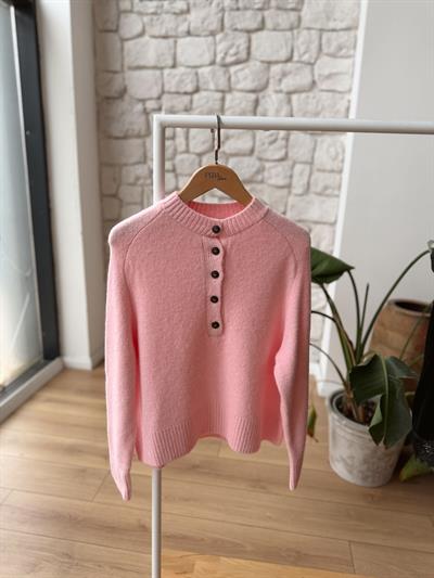 Düğmeli Pembe Kazak