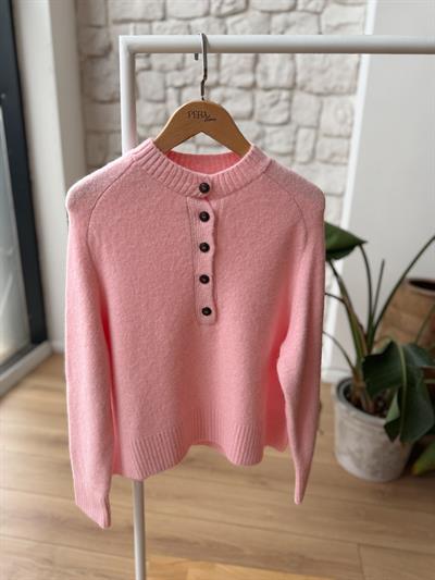 Düğmeli Pembe Kazak