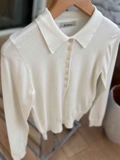 Düğmeli Polo Yaka Ekru Triko