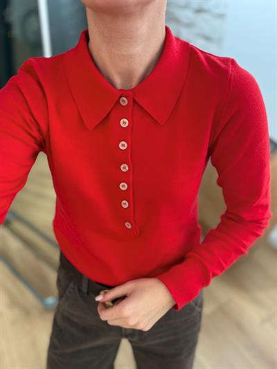 Düğmeli Polo Yaka Kırmızı Triko