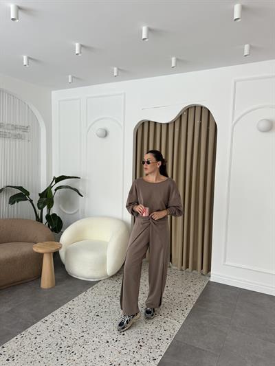 Düğüm Detaylı Modal Vizon Eşofman Altı