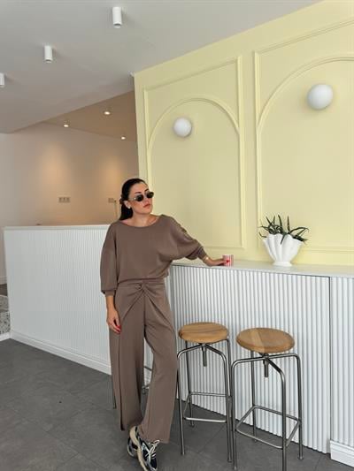 Düğüm Detaylı Modal Vizon Eşofman Altı