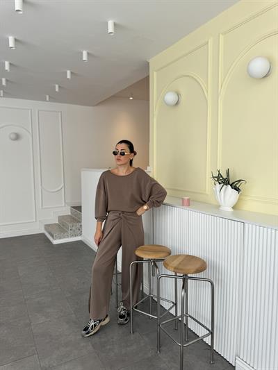 Düğüm Detaylı Modal Vizon Eşofman Altı