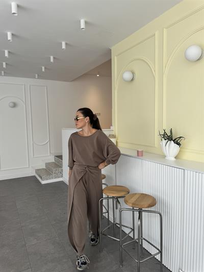 Düğüm Detaylı Modal Vizon Eşofman Altı