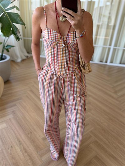 Ekose Büstiyer Pantolon Takım