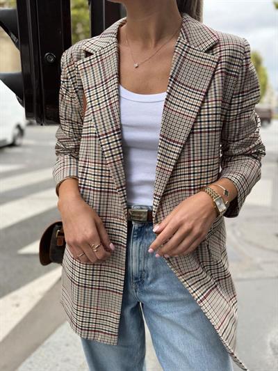 Ekose Desen Blazer Ceket