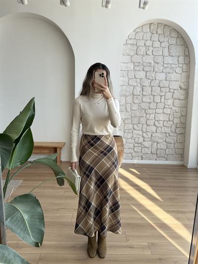Ekose Desen Haki Saten Etek