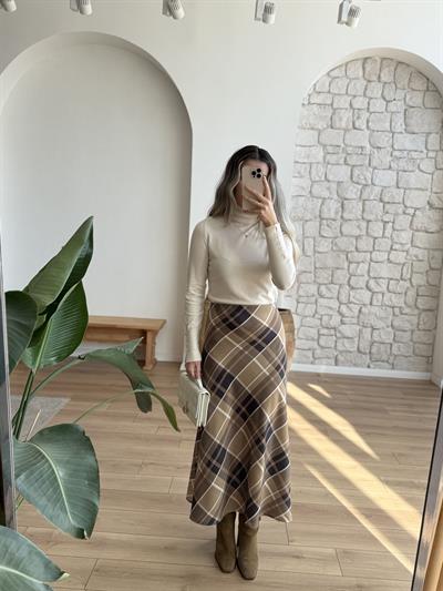 Ekose Desen Haki Saten Etek