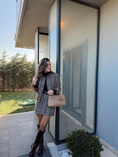 Ekose Desen Kahverengi Kaşe Takım