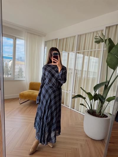 Ekoseli İndigo Bluz