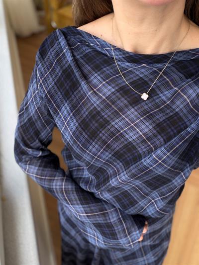 Ekoseli İndigo Bluz