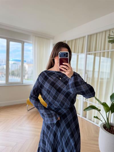 Ekoseli İndigo Bluz