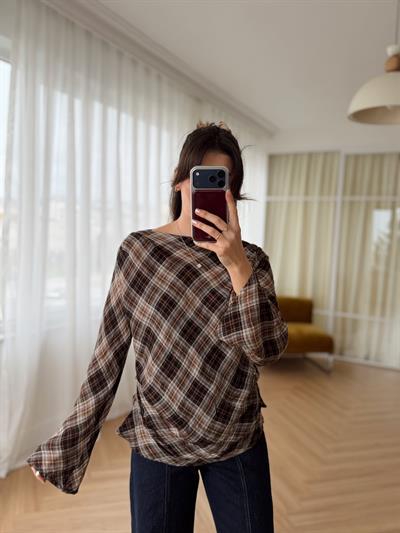 Ekoseli Kahverengi Bluz