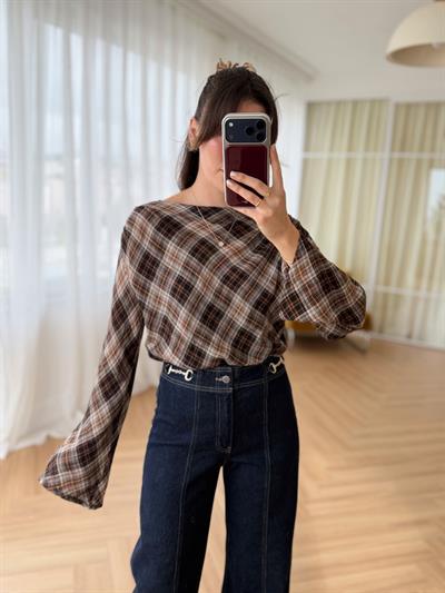 Ekoseli Kahverengi Bluz