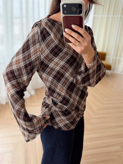 Ekoseli Kahverengi Bluz