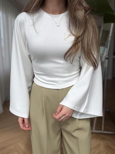 Ekru Büzgülü Yarasa Kol Body