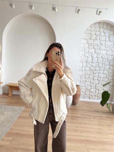 Ekru Kaşe Biker Mont