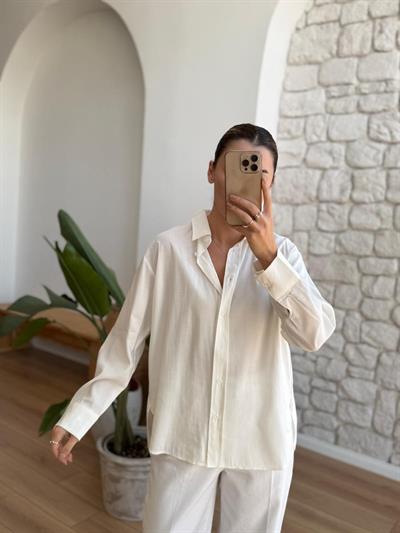 Ekru Oversize Gömlek