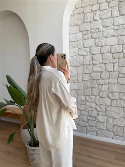 Ekru Oversize Gömlek