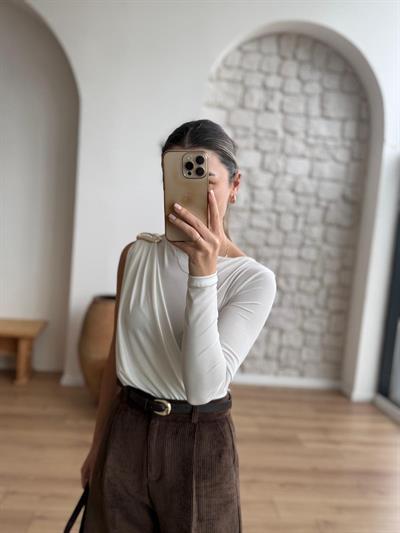Ekru Tek Omuz Bodysuit