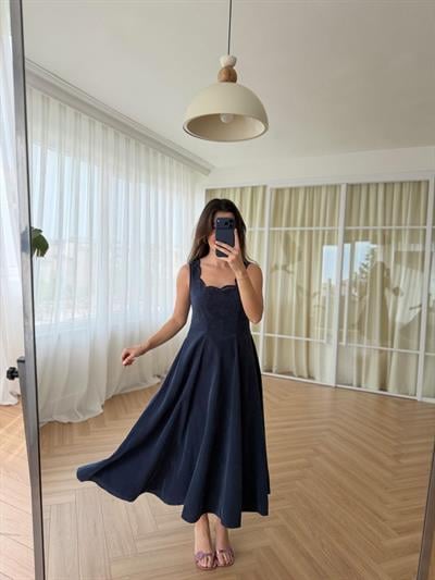Elanor Lacivert Tencel Elbise