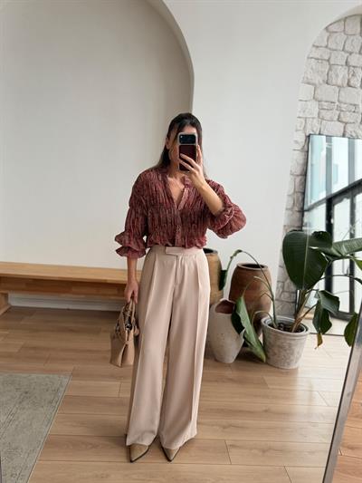 Elya Şal Desenli Bordo Gömlek