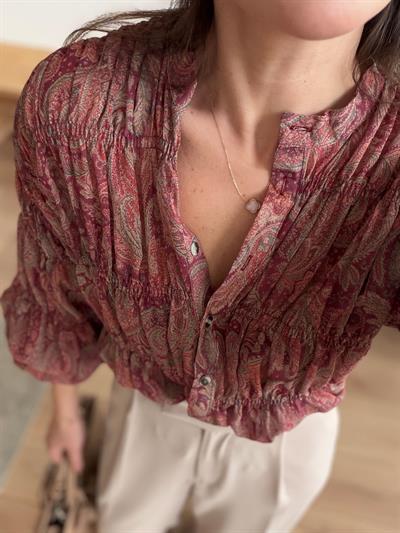 Elya Şal Desenli Bordo Gömlek