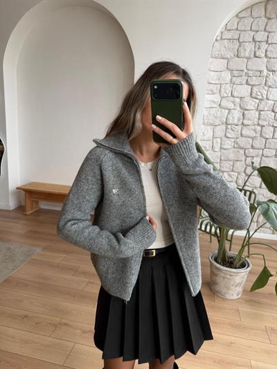 Fermuarlı Gri Hırka