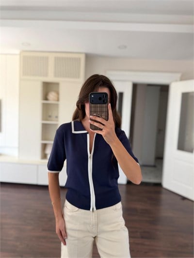 Fermuarlı Lacivert Merserize Triko