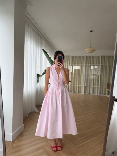 Fermuarlı Pembe Elbise