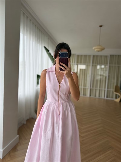 Fermuarlı Pembe Elbise