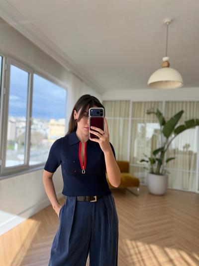 Fermuarlı Polo Yaka Lacivert Triko