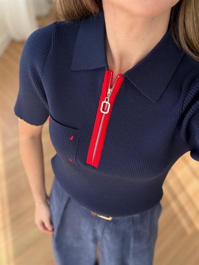 Fermuarlı Polo Yaka Lacivert Triko