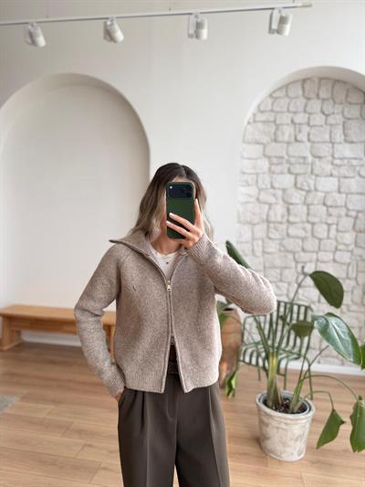 Fermuarlı Vizon Hırka