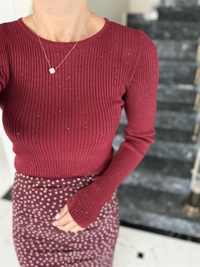 Fitilli Parıltılı Bordo Triko