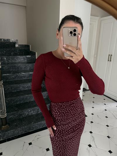 Fitilli Parıltılı Bordo Triko