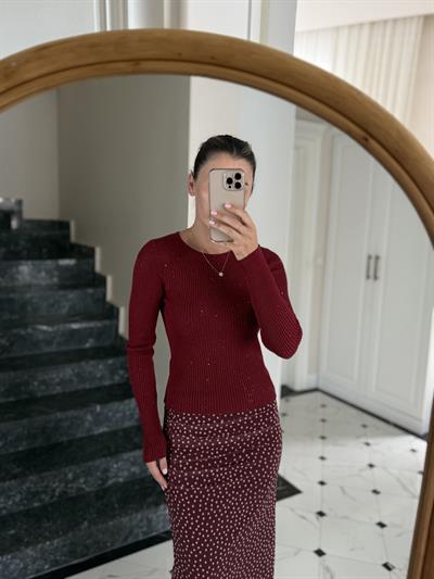 Fitilli Parıltılı Bordo Triko