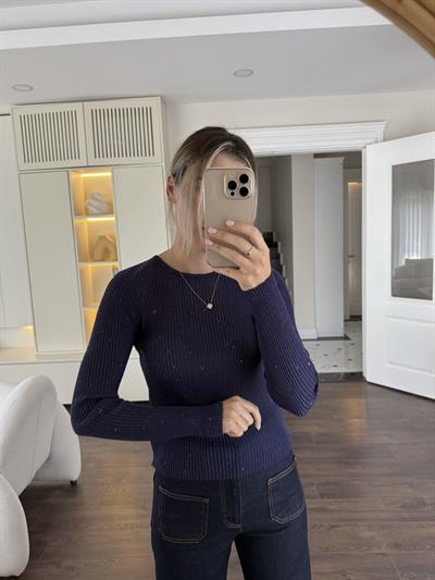 Fitilli Parıltılı Lacivert Triko