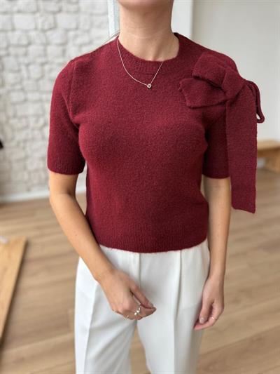 Fiyonk Detaylı Bordo Yumoş Triko Kazak