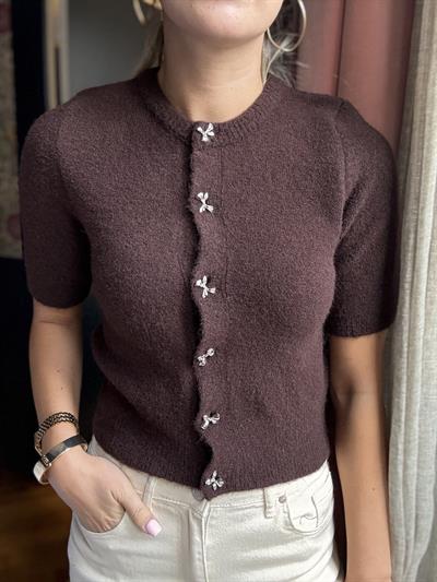 Fiyonk Düğmeli Kahverengi  Triko Hırka