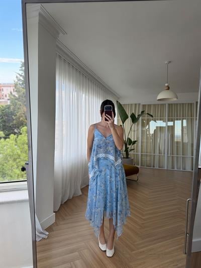 Floral Desen Mavi Etek