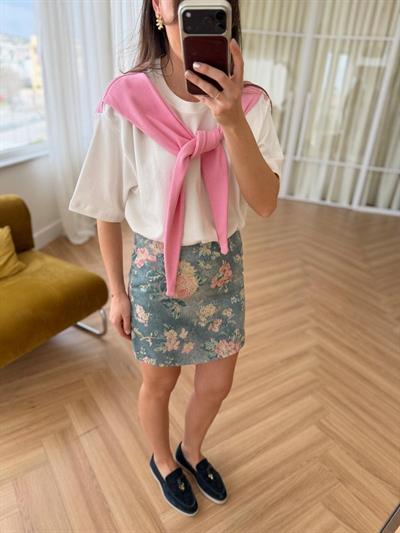 Floral Desen Mavi Etek