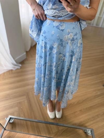 Floral Desen Mavi Etek