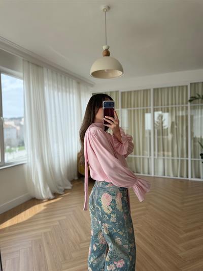 Floral Desen Mavi Pantolon