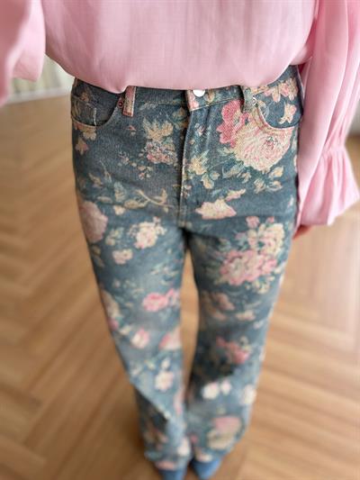 Floral Desen Mavi Pantolon