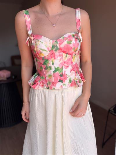 Floral Desen Pembe Büstiyer